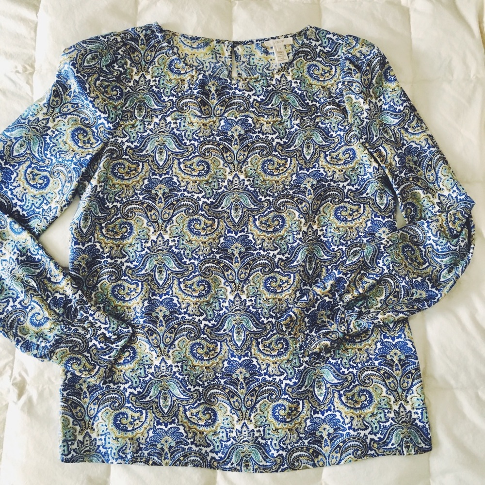 JCrew 100% Silk Paisley Blouse, size 2